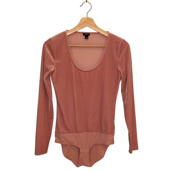 J Crew Jeans Long Sleeved Rose Pink Velvet Velour Scoop Neck Bodysuit Size S/XS - Picture 4 of 7